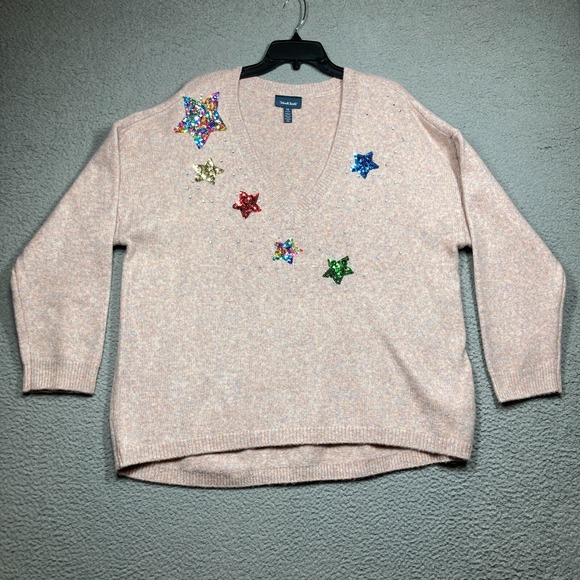ModCloth Sweater Women's Plus 1X‎ Pink Wool Blend Sparkles and Stardust V Neck - Picture 1 of 14